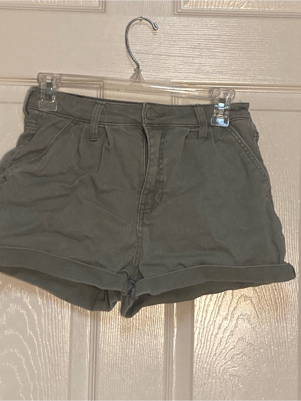 BCBGeneration Olive Green High-Waist Roll-Cuff Denim Shorts
